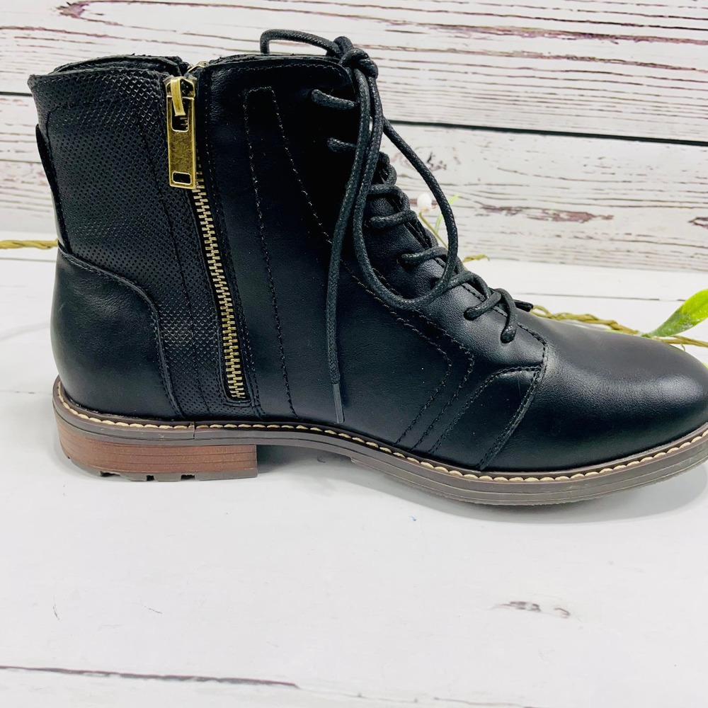 NEW Men's Black Lace-Up Boots with Side Zipper - Size 10 - Picture 7 of 9